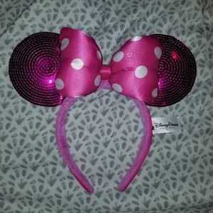 Pink sequin minnie mouse ears headband